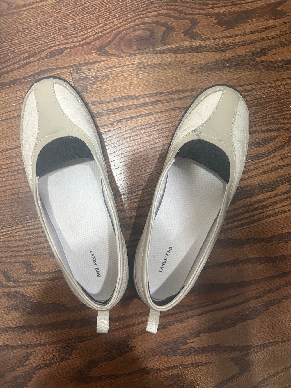 Lands' End Women's Cream and Black Slip-On Loafers